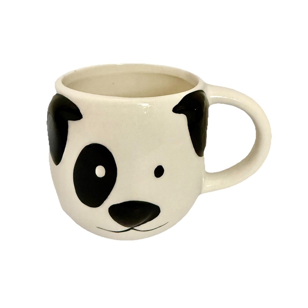 Puppy Coffee Cup Mug  White Pup with Black Eye & Ears Embossed  One Sided Design